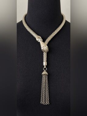 NEW DL Auld Vintage Mesh Snake Lariat Necklace Choker Silver 70s 80s NOS